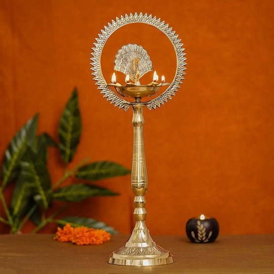 Mor Kiran Deep Brass – Peacock-Shaped Pooja Oil Lamp