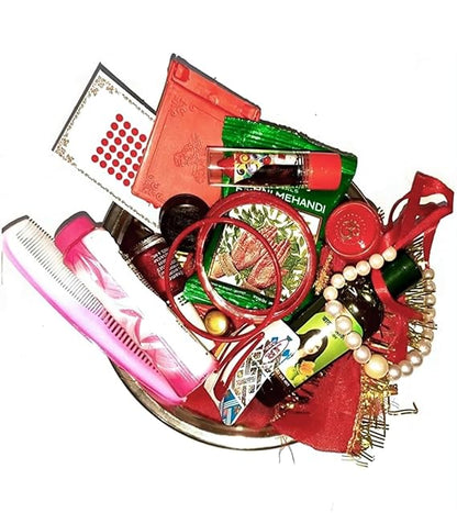 16 Shringar Item for Hartalika Teej Shringar with Long MATA Ki Chunri/Durga Pooja Shringar Kit. (Pack of 16 Item and 1kit Multicolor