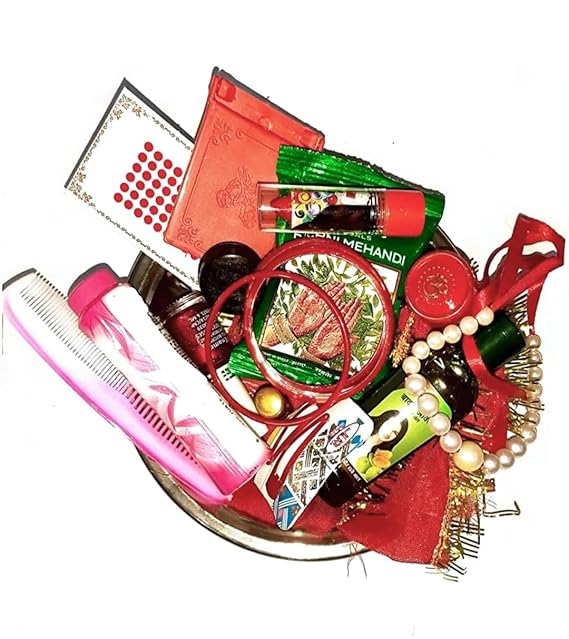 16 Shringar Item for Hartalika Teej Shringar with Long MATA Ki Chunri/Durga Pooja Shringar Kit. (Pack of 16 Item and 1kit Multicolor