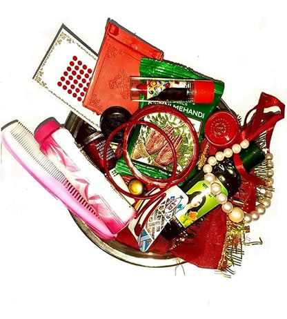 16 Shringar Item for Hartalika Teej Shringar with Long MATA Ki Chunri/Durga Pooja Shringar Kit. (Pack of 16 Item and 1kit Multicolor