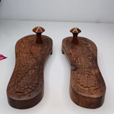 Khadau Wooden Paduka | Traditional Sacred Footwear for Pooja & Rituals | Spiritual Sandals for Devotees & Priests